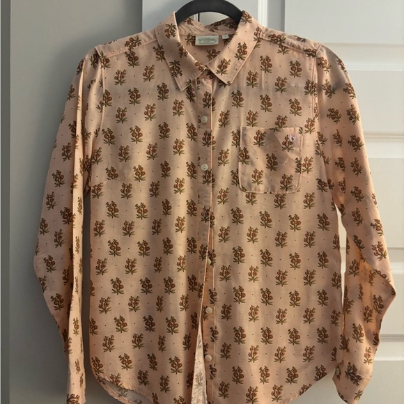 Spartina 449 Pink and Orange Floral Lois Button-Down Top - Picture 2 of 4